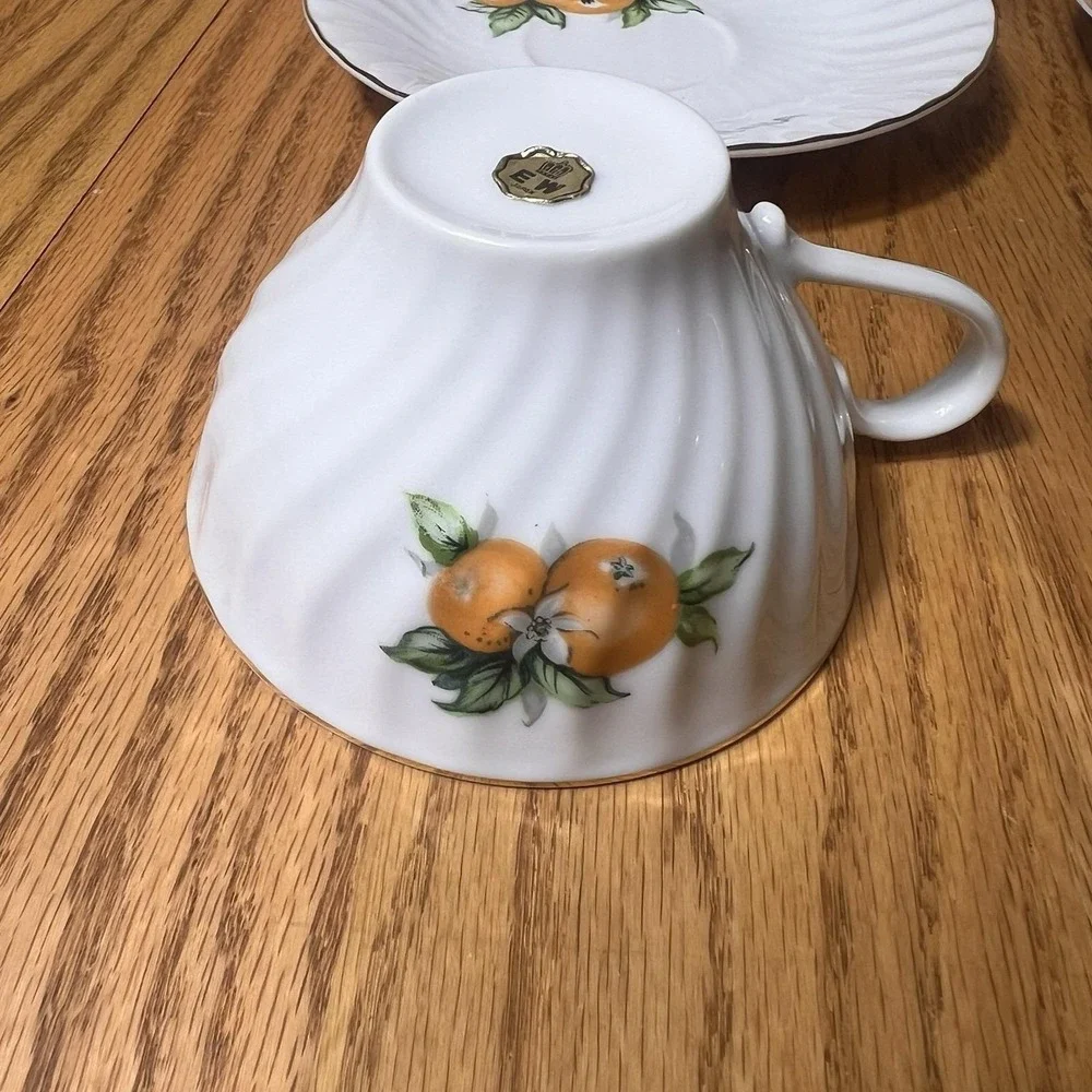 VTG SET of 3 'California' E W Princess Tea Cups Saucer Hand Painted Oranges Gold
